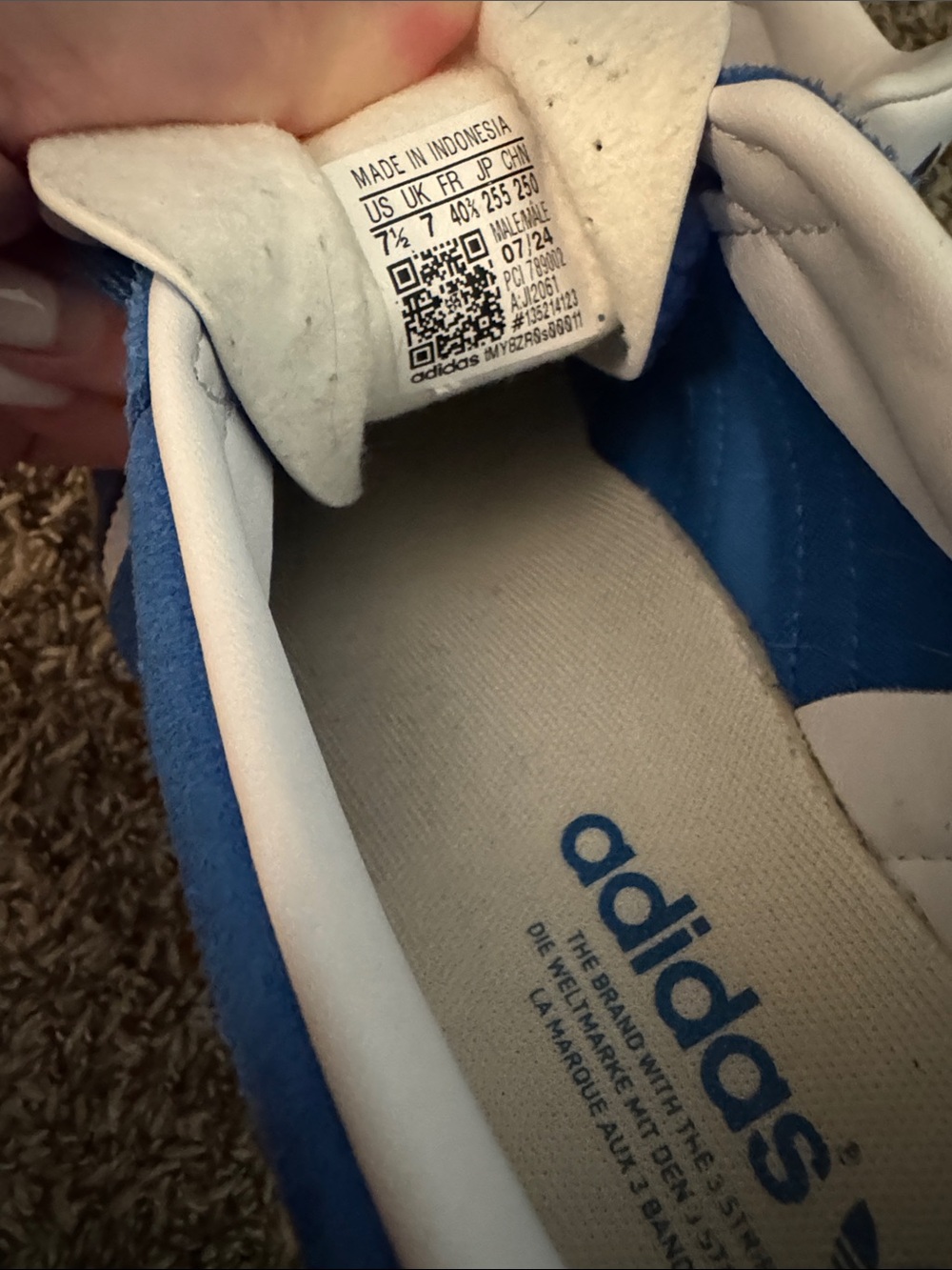 adidas low top Blue Suede Sneakers with White Stripes - Picture 5 of 5
